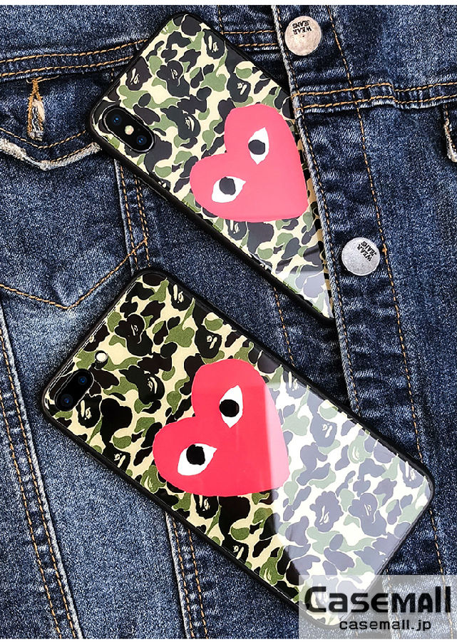 COMME des GARCONS iphone X ケース 背面ガラス 迷彩柄