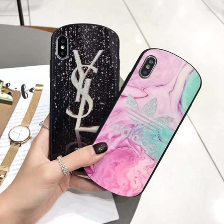 アディダス YSL iPhone xs max ガラスケース 弧型 メッキ加工 滑り止め