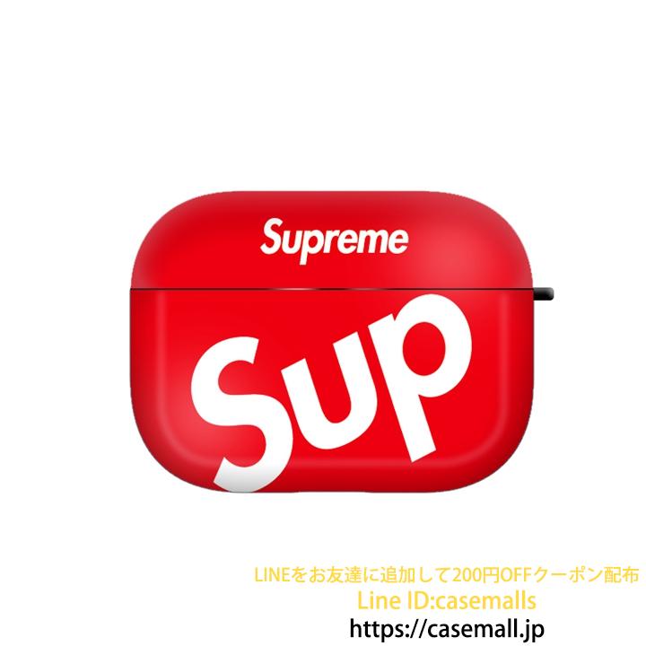 Supreme AirPods proカバー，シュプリーム AirPods proケース，第1/2/3世代に適用 光沢感 大ロゴプリント イヤホーンセット，定番柄 イヤホン入れ シュプリーム