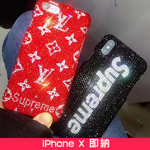 LV supreme iPhoneXケース キラキラ ストーン