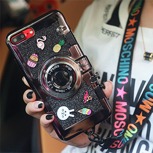 iphone7sケース 立体カメラ型 ミラー付き ブラック