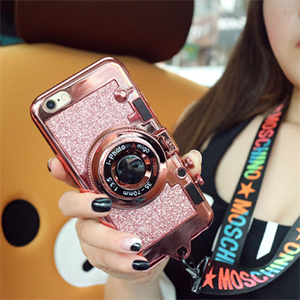 iphone8カメラ型ケース ローズピンク